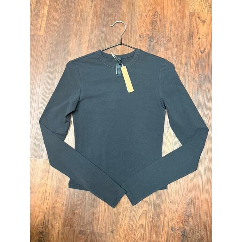 SKIMS COTTON JERSEY Long Sleeve T-Shirt - Soot Size XS NWT #1457